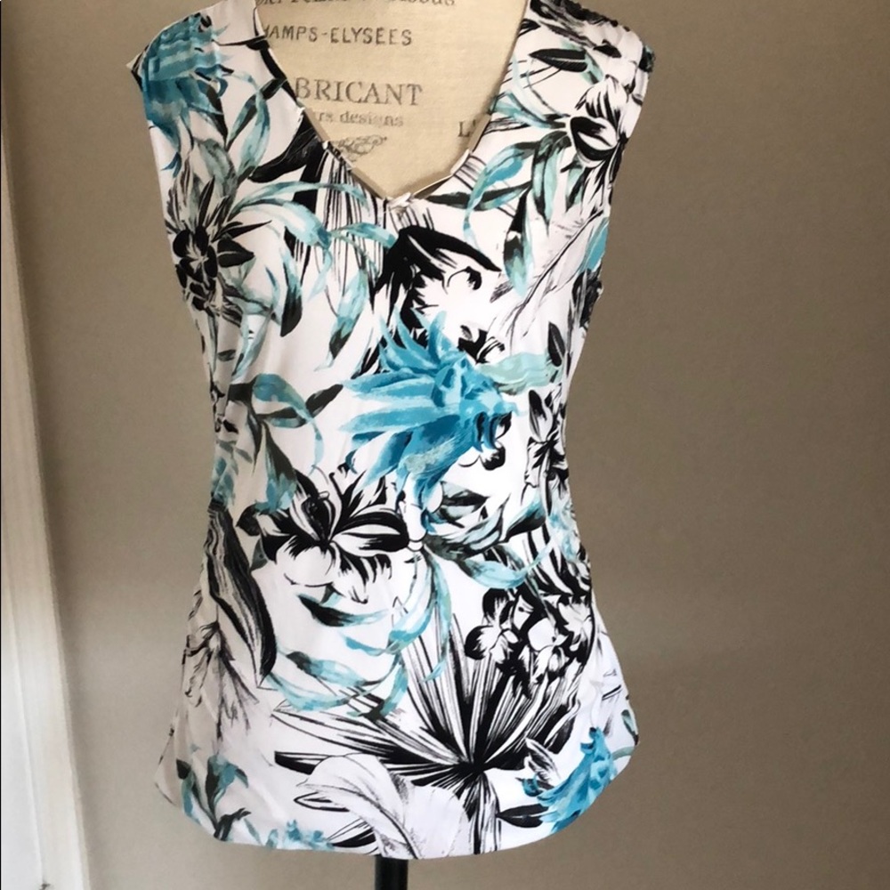 WHBM tropical top white/black/turquoise.